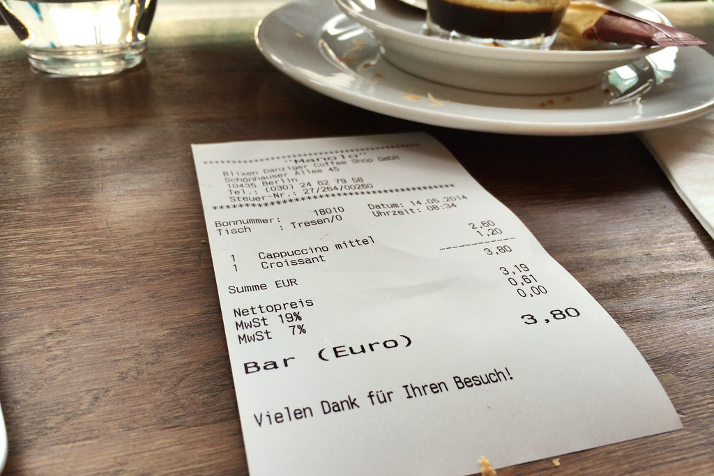 Rechnung Kaffee Manolo, ermäßigte Mehrwertsteuer